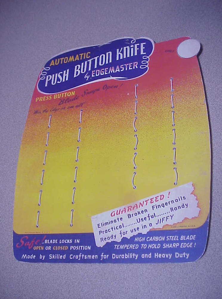 Edgemaster 1940s Automatic Knife Display Card REPRODUCTION