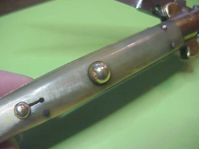 1940s 26cm Italian Brass Flat Guard Picklock Honey & Cream Horn Vintage Automatic knife