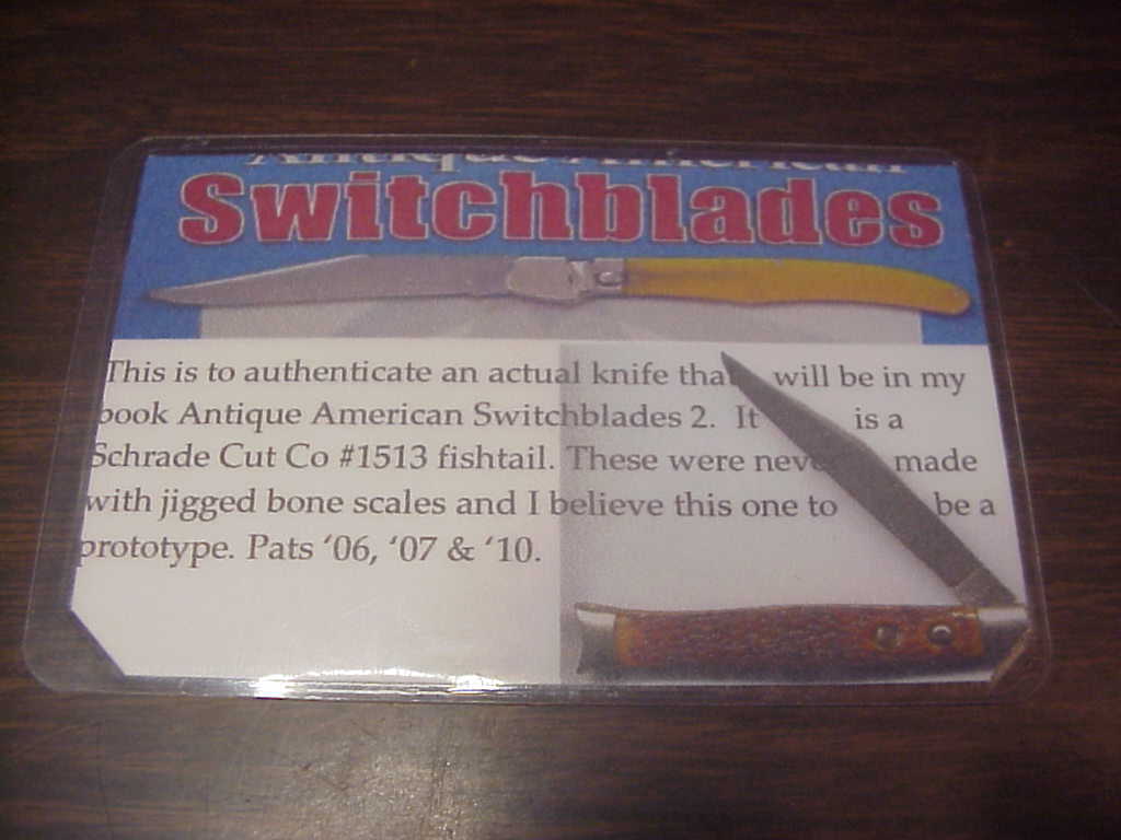 z Schrade Cut Co Fishtail Bone Prototype switchblade