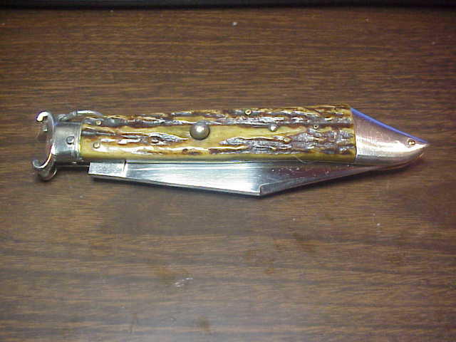 Filli OLIVETTO INOX 31cm Italian Stag Deerfoot Ringpull Shell puller Vintage automatic knife