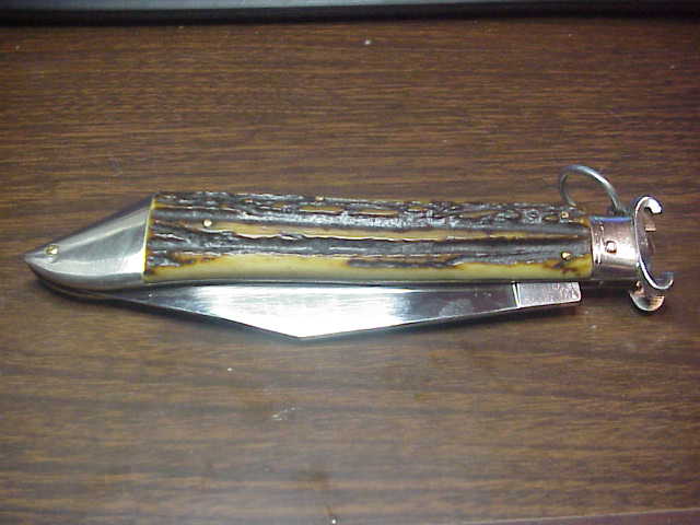 Filli OLIVETTO INOX 31cm Italian Stag Deerfoot Ringpull Shell puller Vintage automatic knife