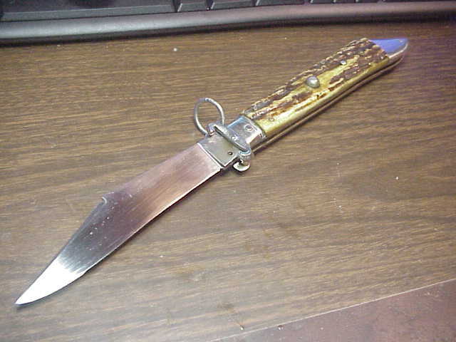 Filli OLIVETTO INOX 31cm Italian Stag Deerfoot Ringpull Shell puller Vintage automatic knife