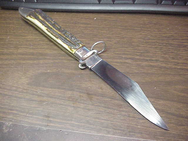 Filli OLIVETTO INOX 31cm Italian Stag Deerfoot Ringpull Shell puller Vintage automatic knife