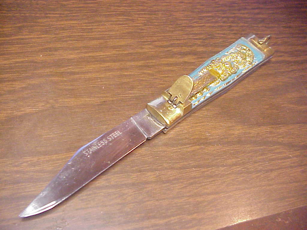 z STAINLESS STEEL Bullfighter Dragon 19cm Mexican Light Blue Souvenir lever switchblade knife