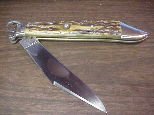 Filli OLIVETTO INOX 31cm Italian Stag Deerfoot Ringpull Shell puller Vintage automatic knife
