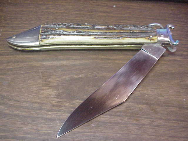 Filli OLIVETTO INOX 31cm Italian Stag Deerfoot Ringpull Shell puller Vintage automatic knife