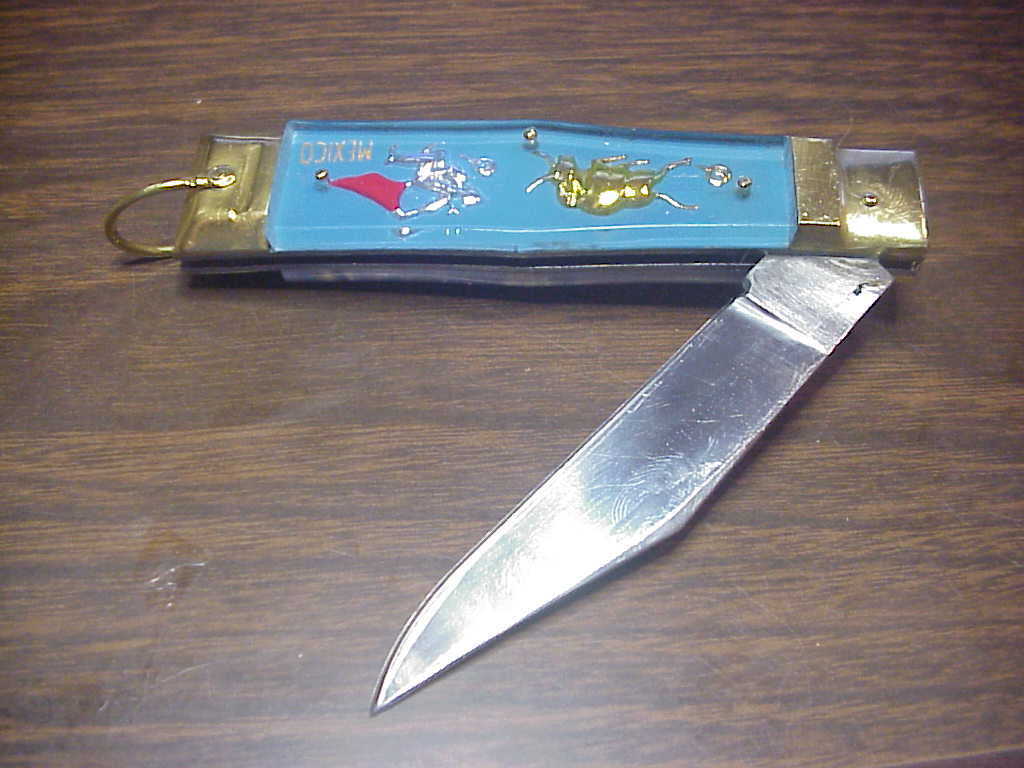 z STAINLESS STEEL Bullfighter Dragon 19cm Mexican Light Blue Souvenir lever switchblade knife