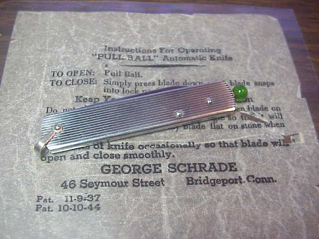 G SCHRADE (arch) Stainless Steel Pullball switchblade w Original box & Instructions