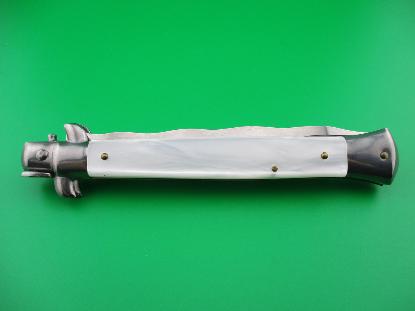 FRANK B ITALY 28cm Italian Stiletto KRIS blade swivel bolster Pearlex automatic knife