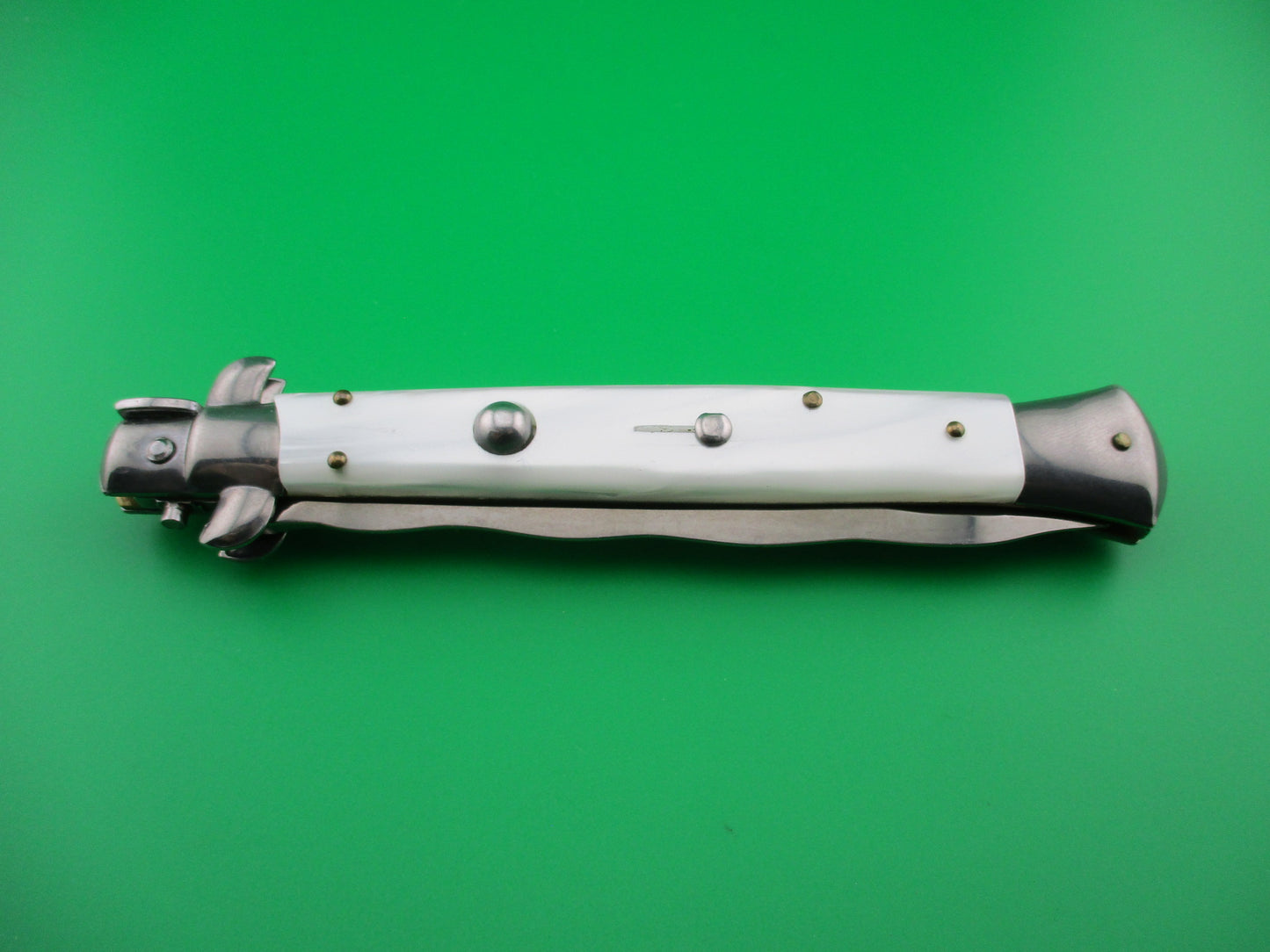 FRANK B ITALY 28cm Italian Stiletto KRIS blade swivel bolster Pearlex automatic knife