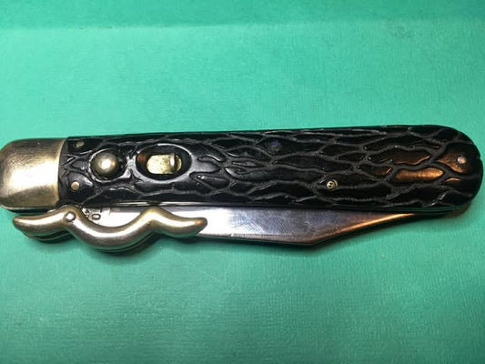 PRESTO Lazy W Folding Guard Hunter Black Worm groove switchblade knife