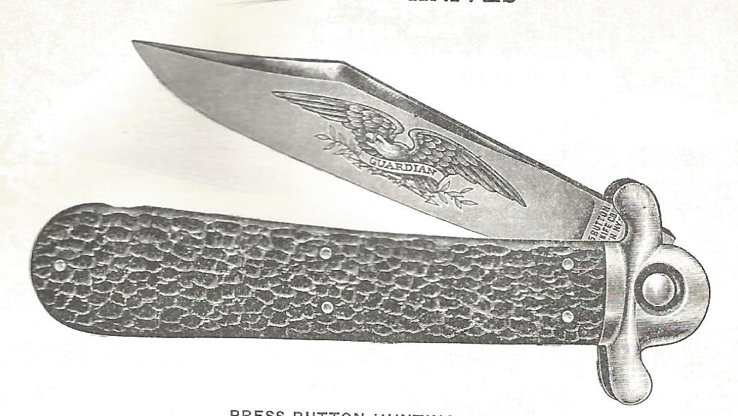 Press Button Knife Co GUARDIAN Antique switchblade knife partial etch