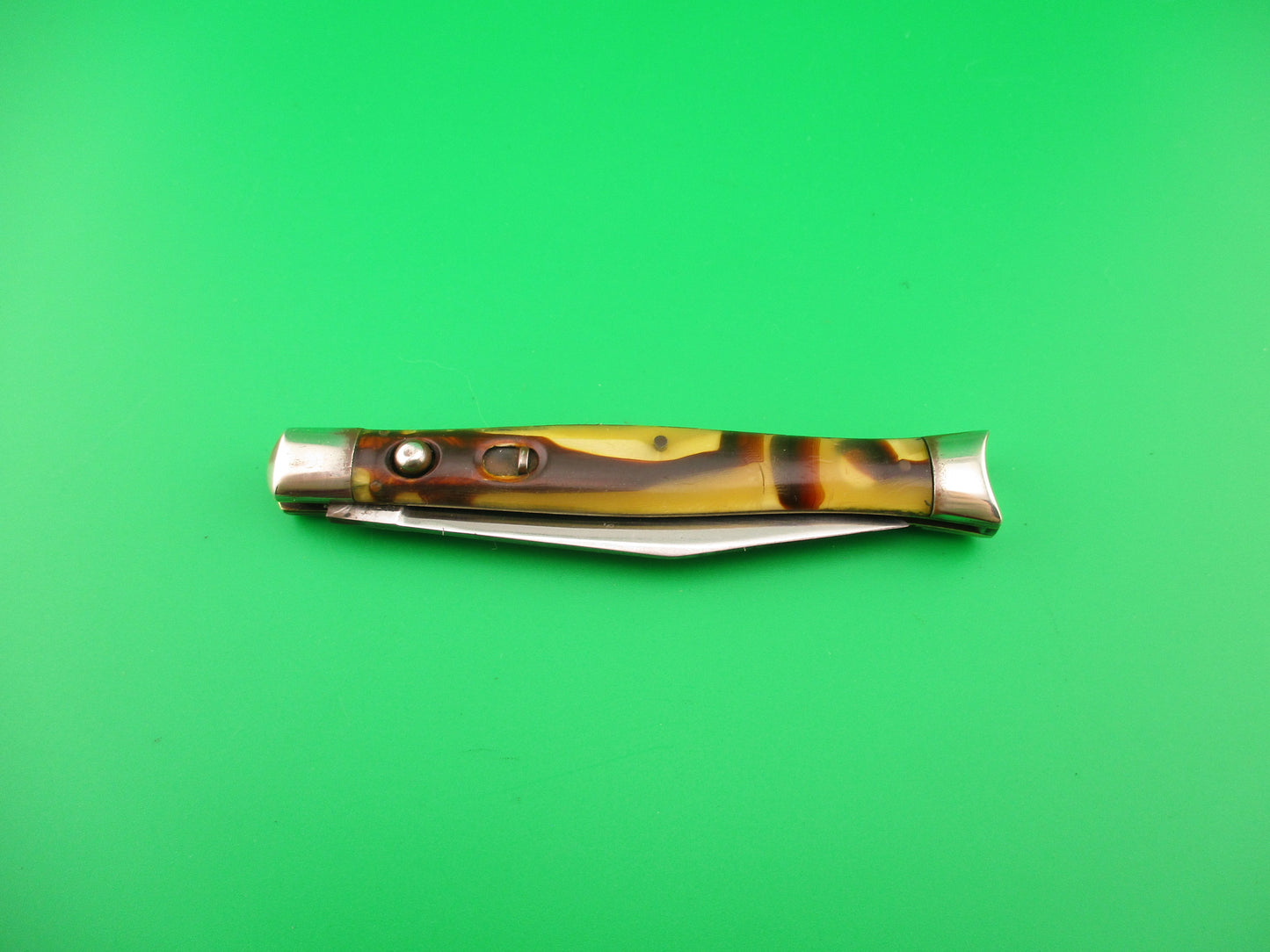 SCHRADE WALDEN #151 Fishtail Butter & Molasses celluloid Vintage automatic knife