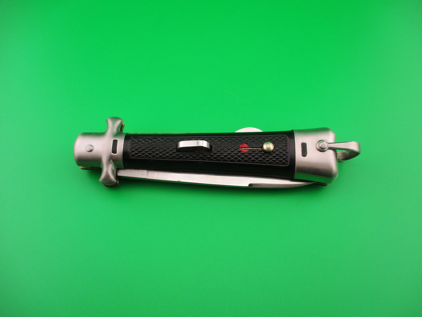 BARGEON INOX 22cm French Crossguard Black checkered red dot automatic knife