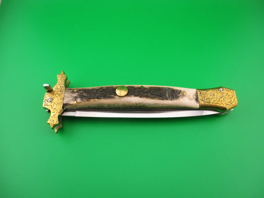 Custom Medieval 34cm Dagger Brass bolster Stag Hand Made Automatic knife