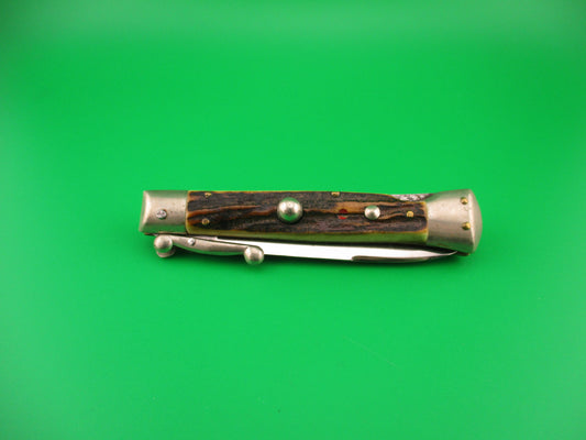 MADE IN ITALY INOX 18cm Italian Swing Guard Stag vintage switchblade knife