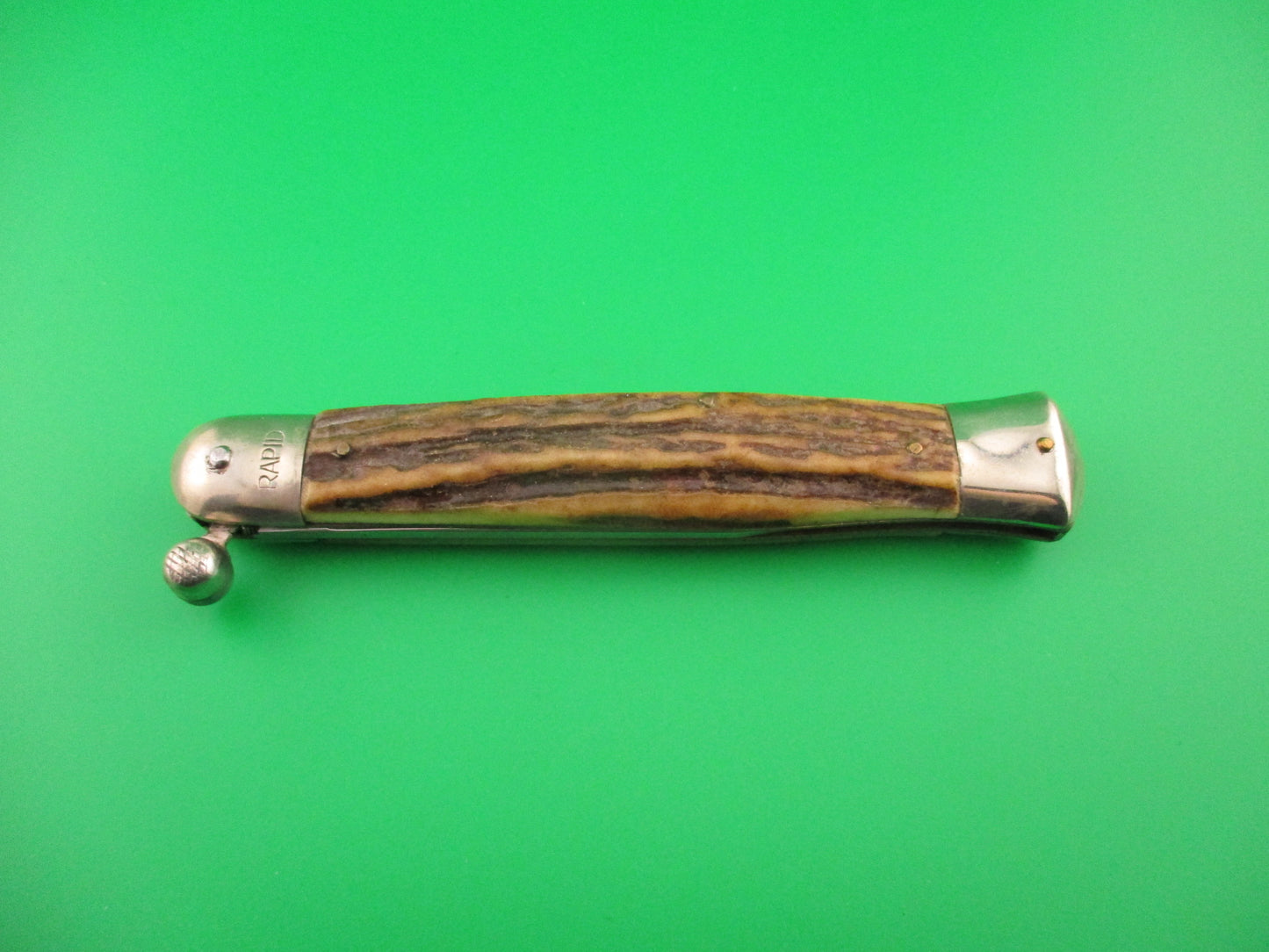 PAT ANG SZL ROSTFREI RAPID 25cm Italian Stag Knob Flip Open Vintage manual knife