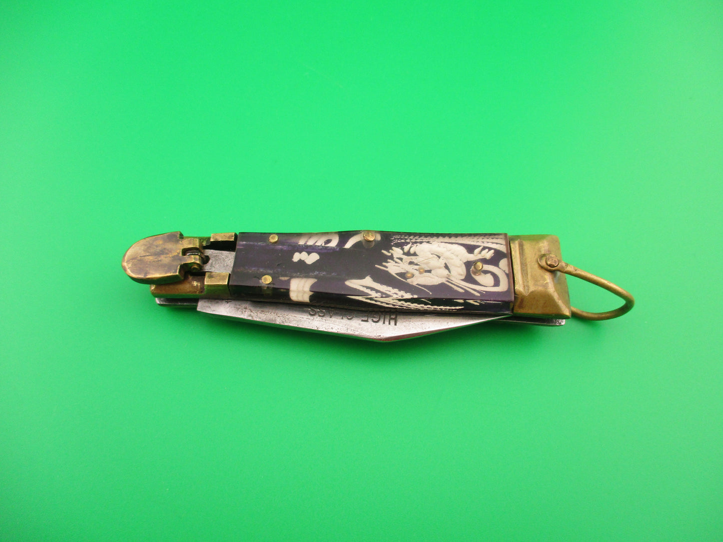 HIGF CLASS PAT 390224 16cm Japanese Purple Dragon Brass lever automatic knife