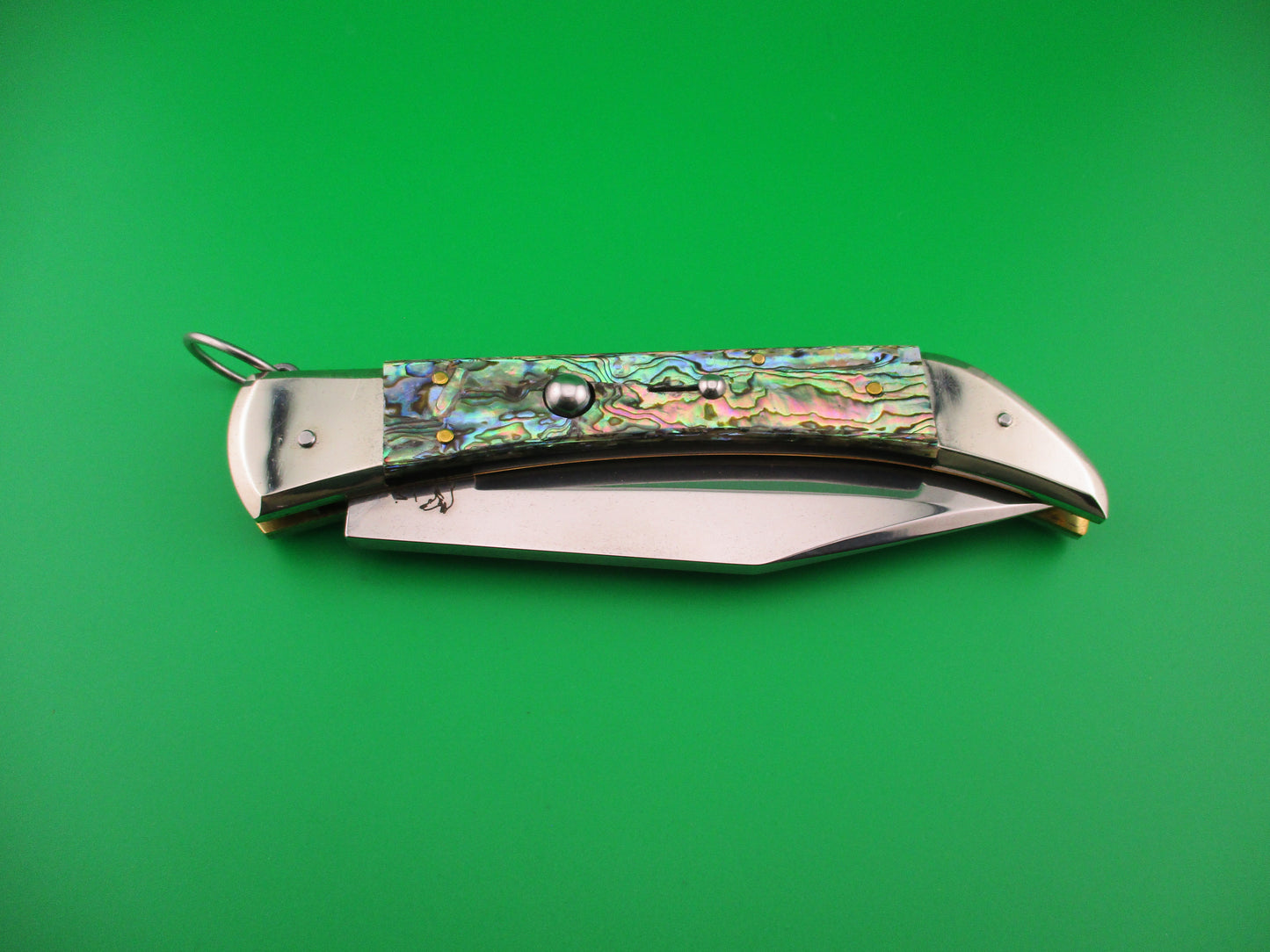 DM Dolphin SPADON 28cm Italian Deer foot Abalone Ring pull automatic knife