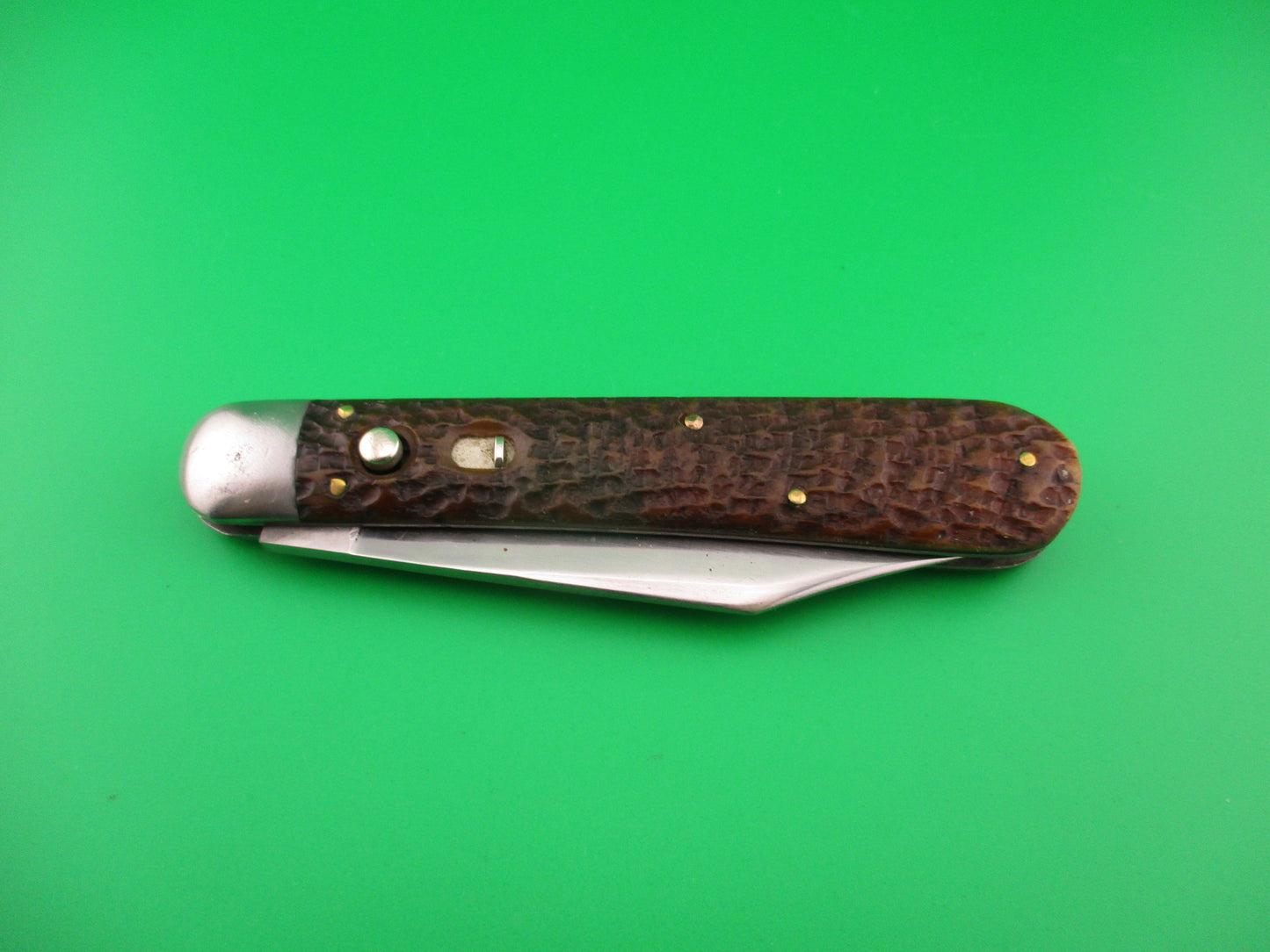 SHAPLEIGH HDW CO 4 7/8" jigged bone Hunter Early vintage automatic knife