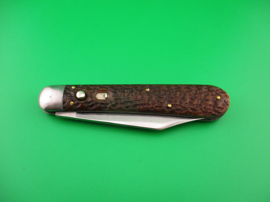 SHAPLEIGH HDW CO 4 7/8" jigged bone Hunter Early vintage automatic knife