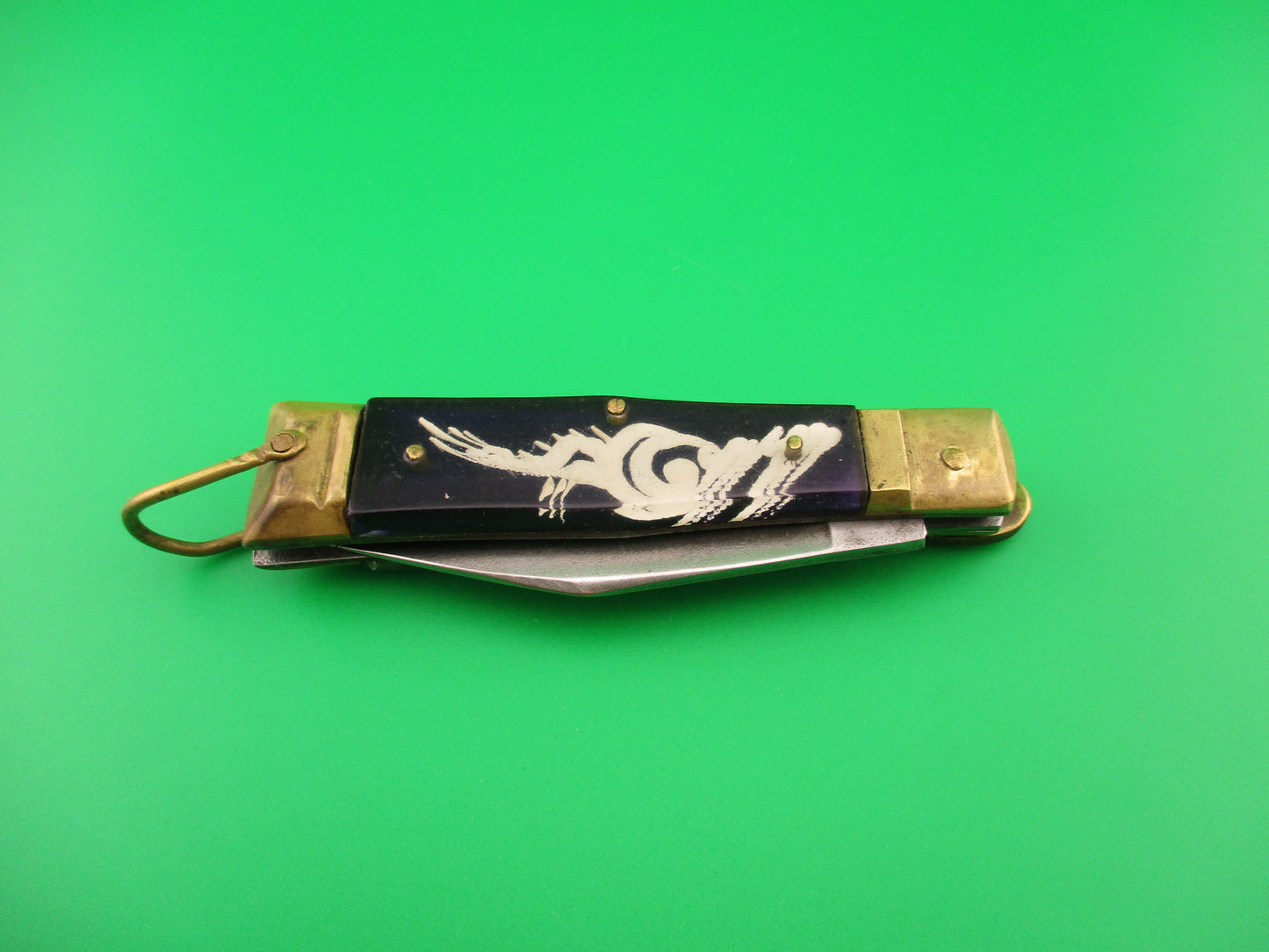 HIGF CLASS PAT 390224 16cm Japanese Purple Dragon Brass lever automatic knife