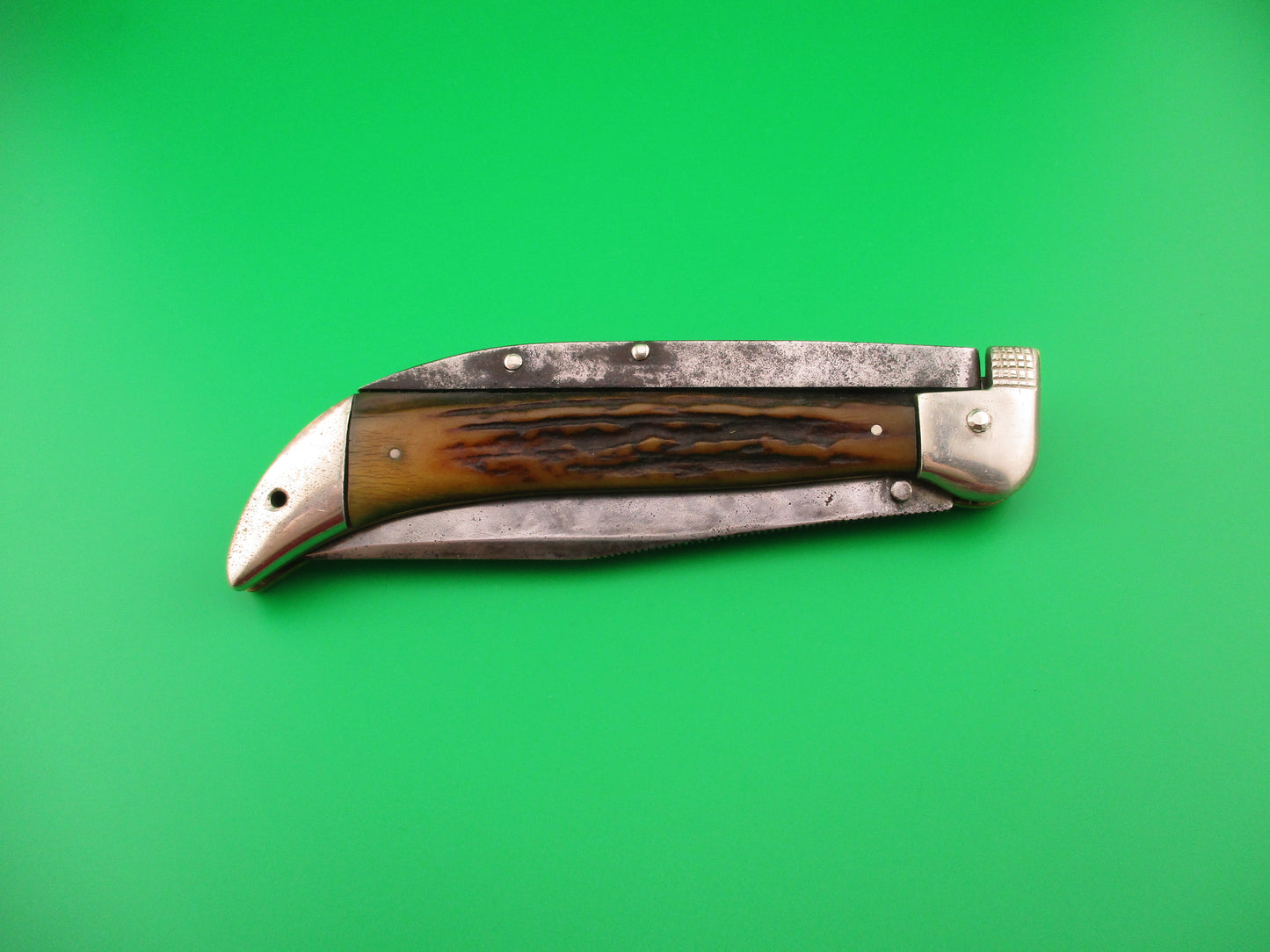 KaBar Large Grizzly Stag #2179 Vintage 1930s switchblade knife made USA
