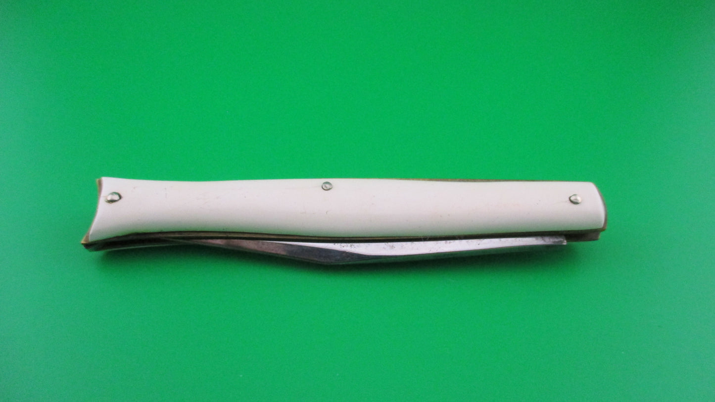 Edgemaster Fishtail 1950s White synthetic handles vintage switchblade