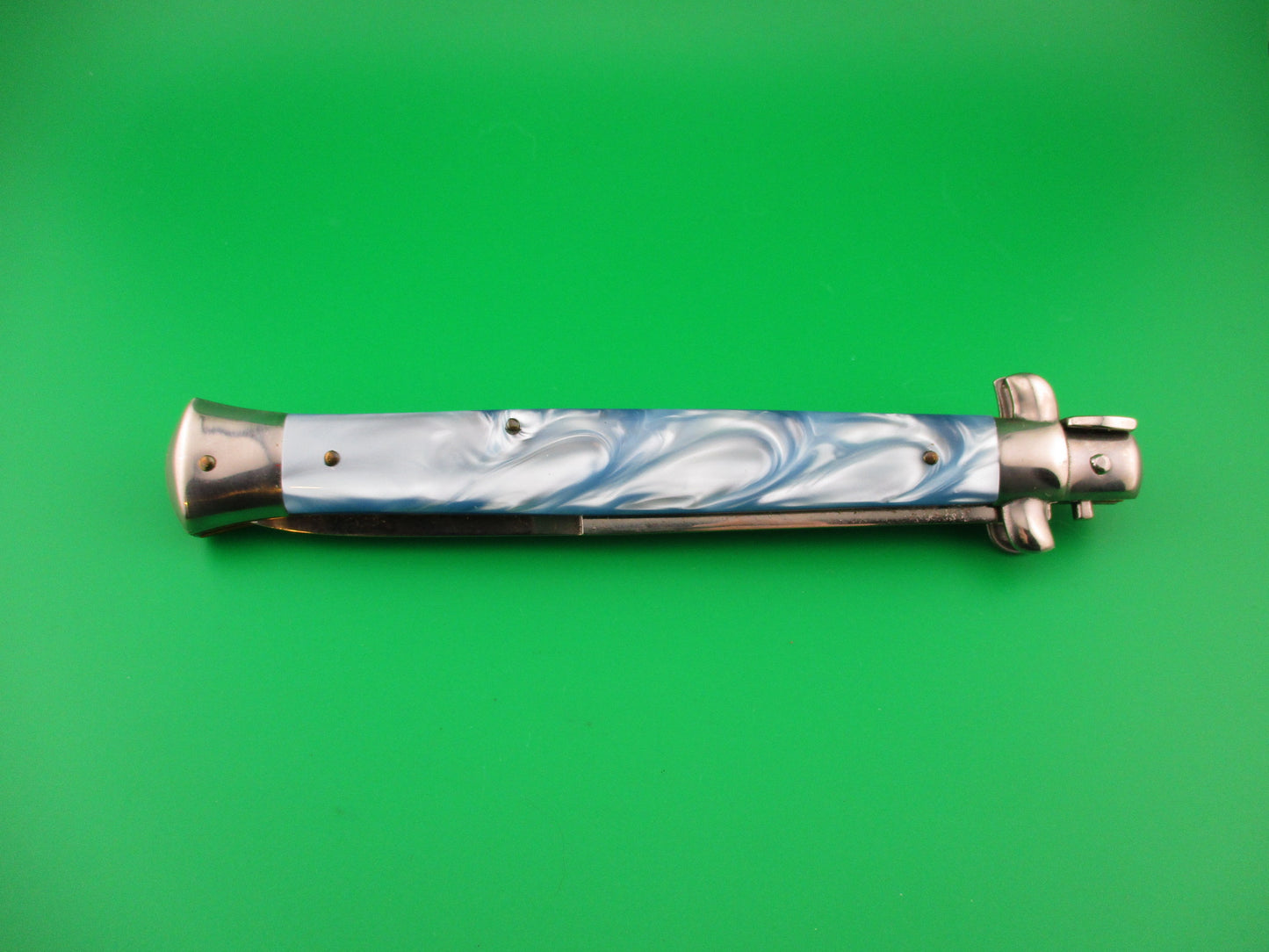 STILETTO ITALY 33cm Italian Swivel bolster Blue Pearl Kirinite automatic knife