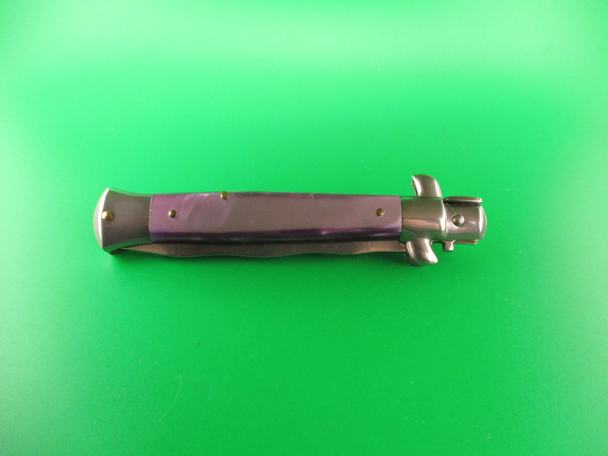 ITALY STAINLESS 22cm Italian Swivel bolster KRIS Purple Acrylic automatic knife