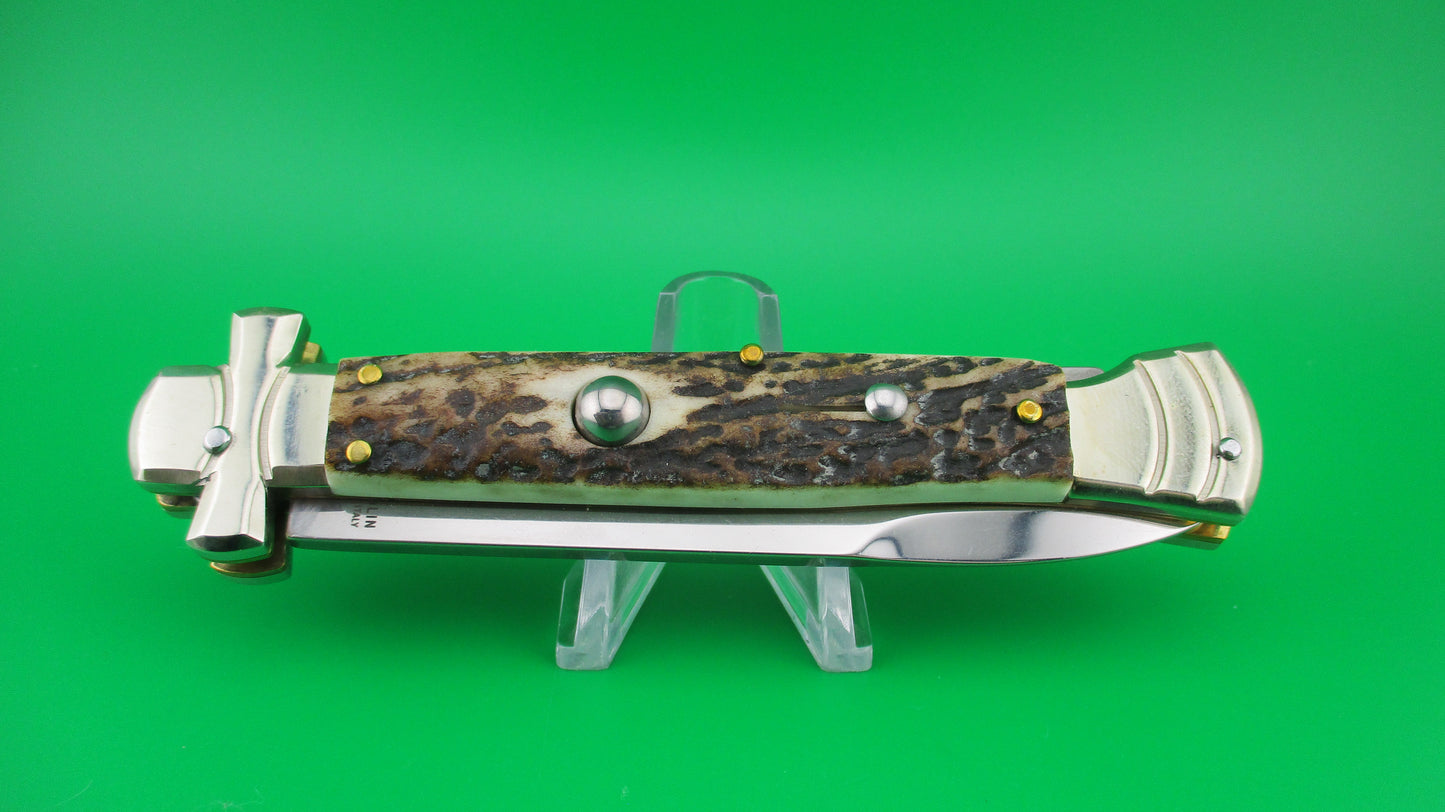 AGA CAMPOLIN 23cm Italian Maltese Stag crossguard automatic knife w box