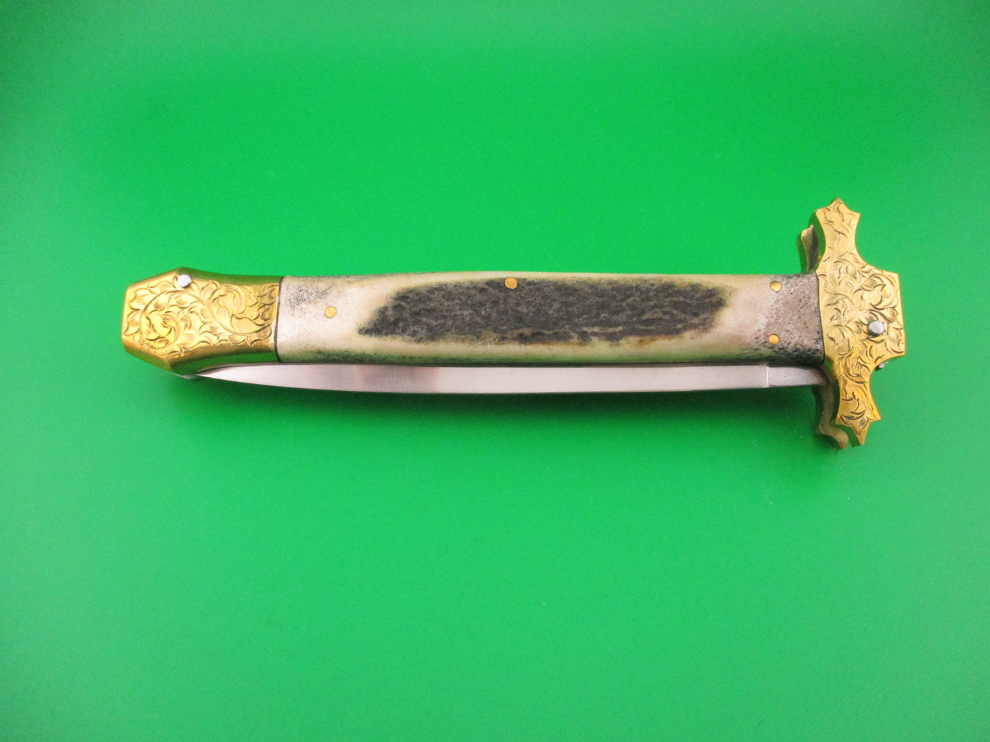 Custom Medieval 34cm Dagger Brass bolster Stag Hand Made Automatic knife