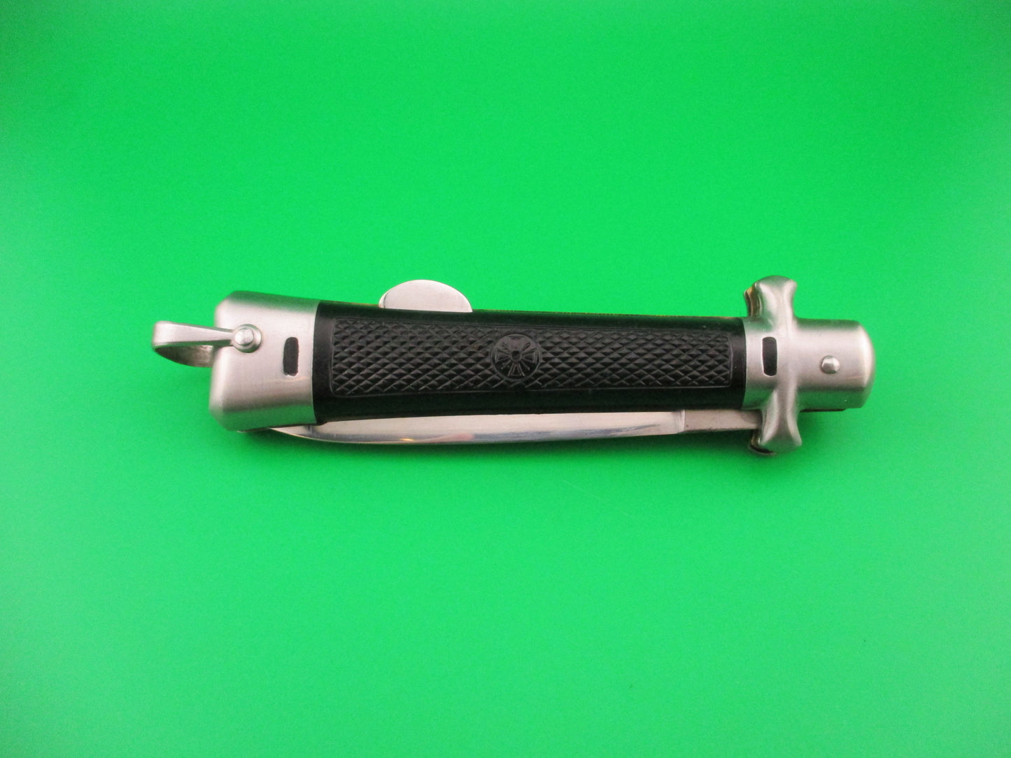 BARGEON INOX 22cm French Crossguard Black checkered red dot automatic knife