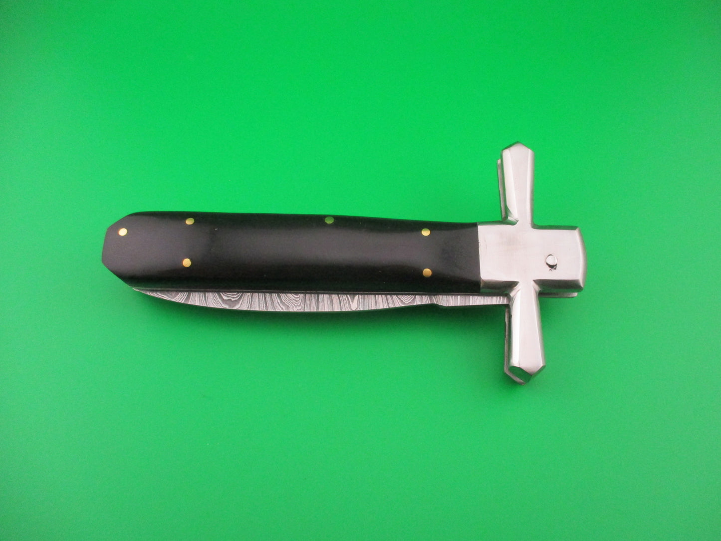 Custom Cross Guard 26cm Hand made Damascus Dagger Horn Oval button automatic knife