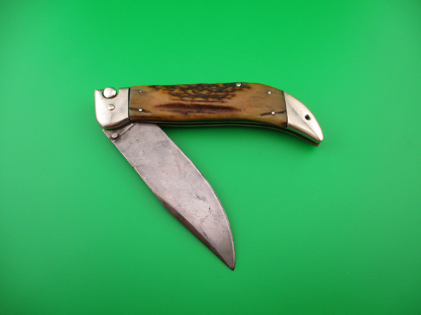 KaBar Large Grizzly Stag #2179 Vintage 1930s switchblade knife made USA