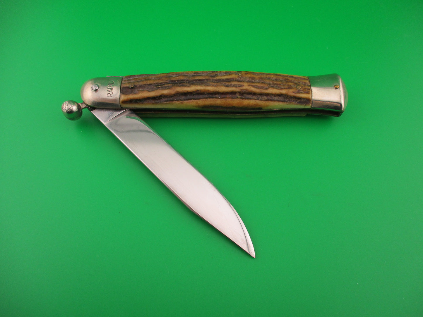 PAT ANG SZL ROSTFREI RAPID 25cm Italian Stag Knob Flip Open Vintage manual knife