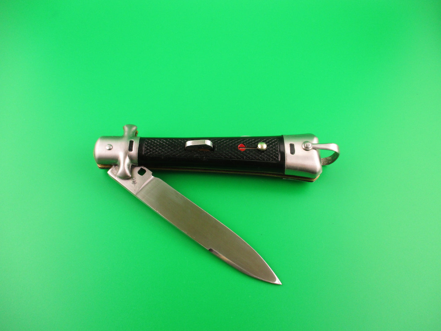 BARGEON INOX 22cm French Crossguard Black checkered red dot automatic knife