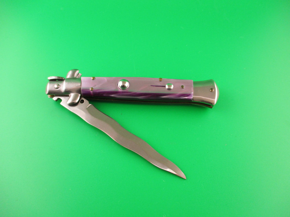 ITALY STAINLESS 22cm Italian Swivel bolster KRIS Purple Acrylic automatic knife