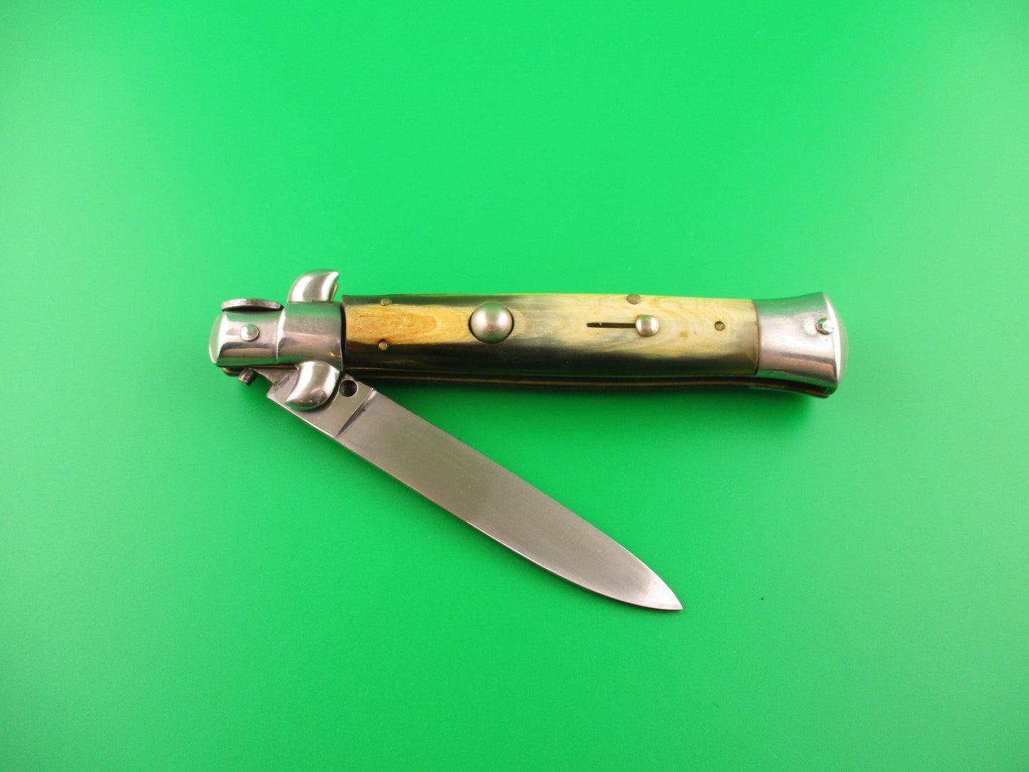 Rostfrei (slant) 21cm Italian Swivel bolster Flat grind genuine horn automatic knife