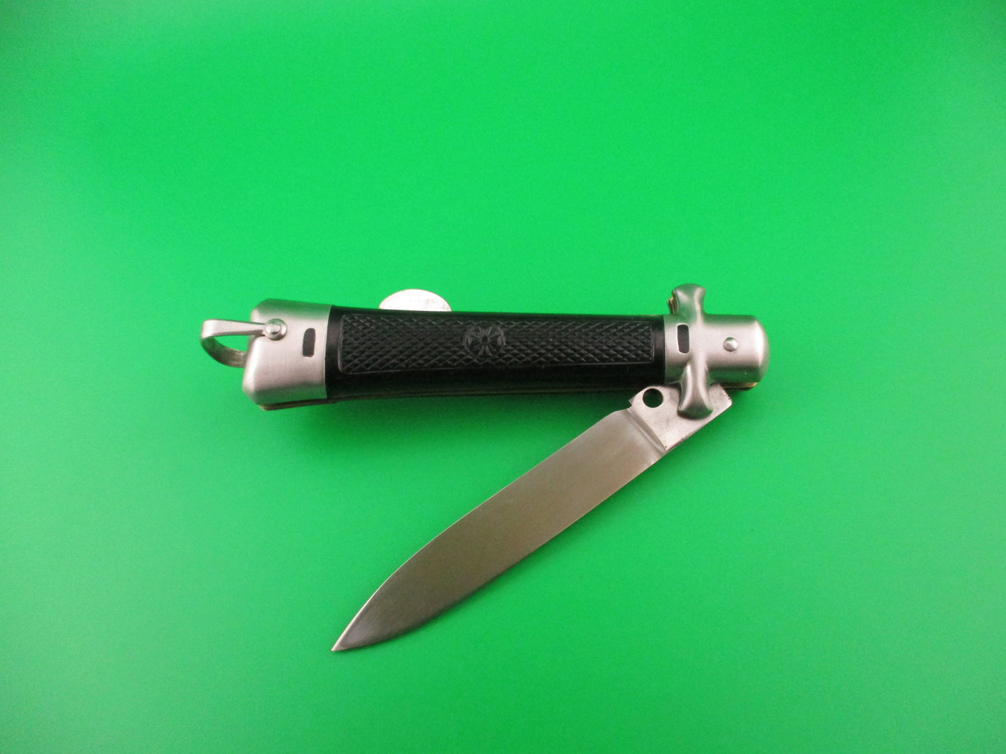 BARGEON INOX 22cm French Crossguard Black checkered red dot automatic knife