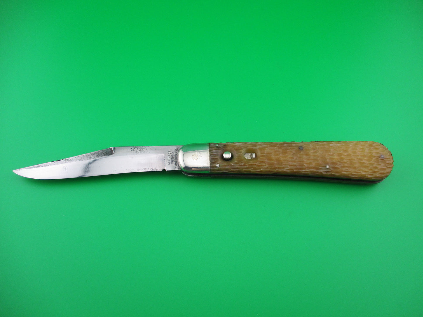 SCHRADE CUT CO 1613 3/4 Hunting Knife Saber Grind light bone vintage switchblade