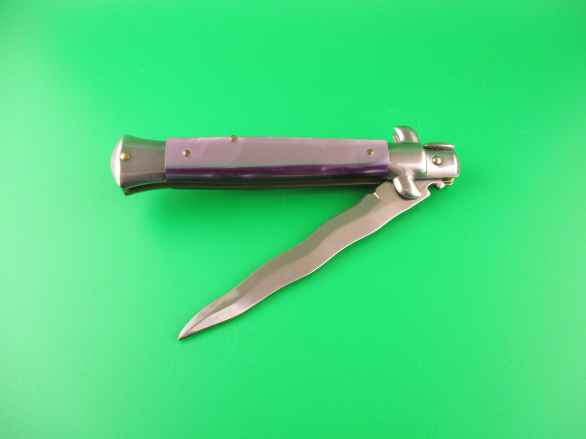 ITALY STAINLESS 22cm Italian Swivel bolster KRIS Purple Acrylic automatic knife