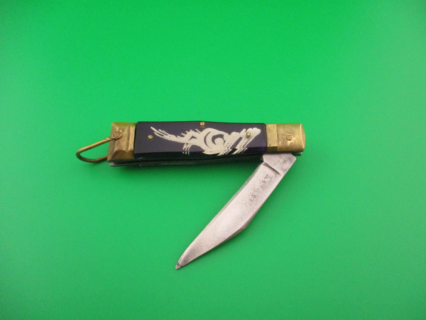 HIGF CLASS PAT 390224 16cm Japanese Purple Dragon Brass lever automatic knife