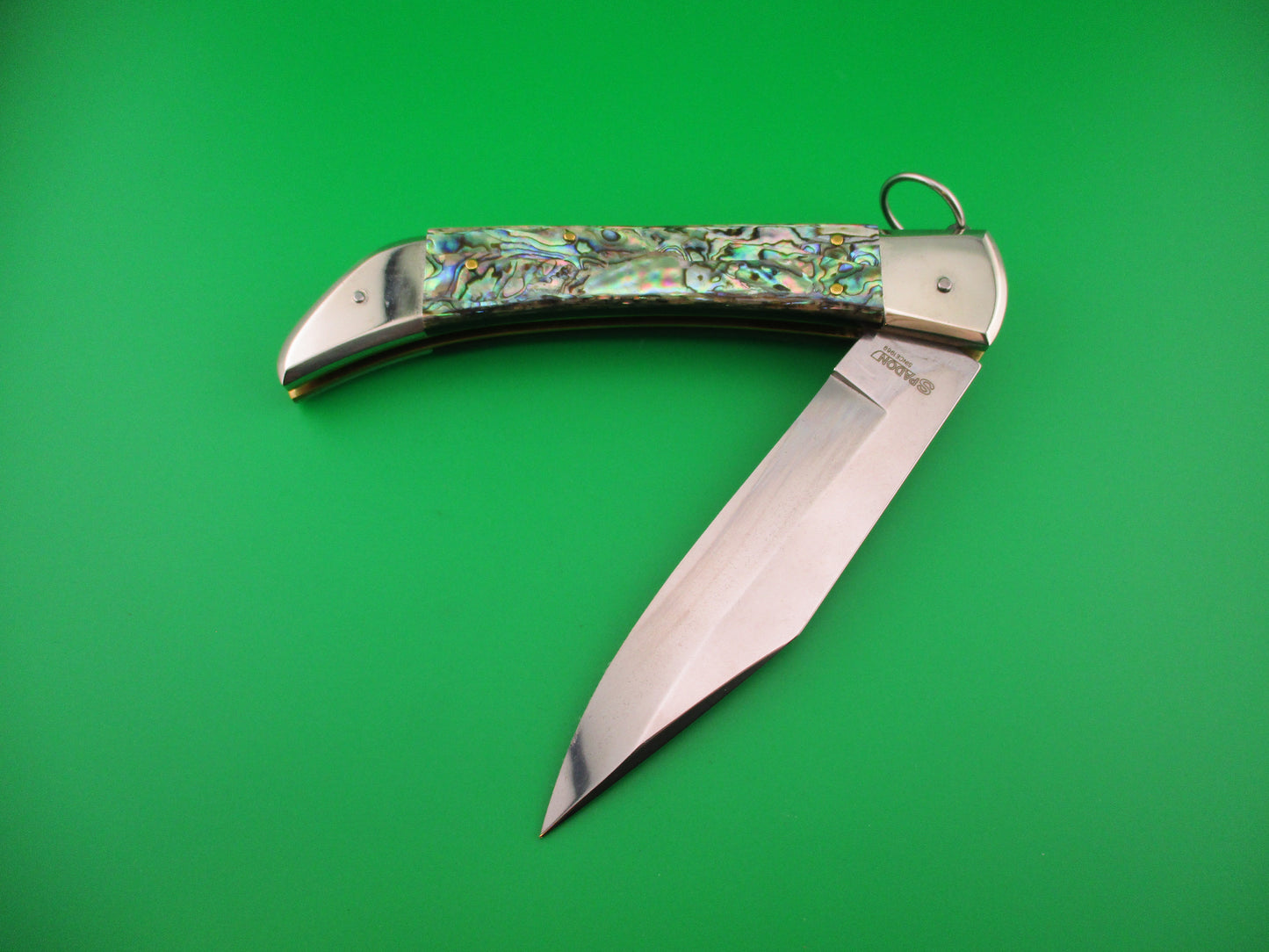 DM Dolphin SPADON 28cm Italian Deer foot Abalone Ring pull automatic knife
