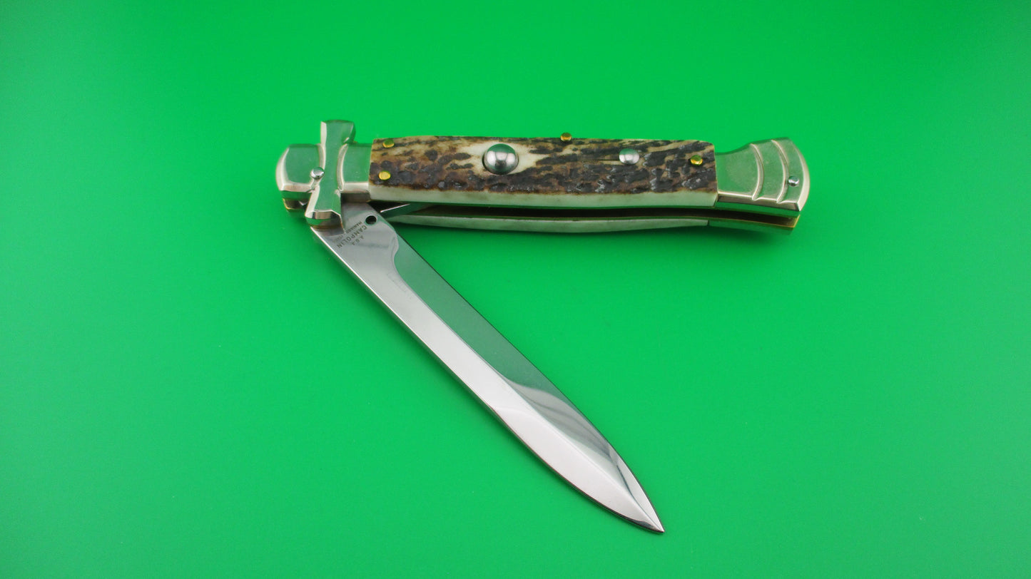 AGA CAMPOLIN 23cm Italian Maltese Stag crossguard automatic knife w box