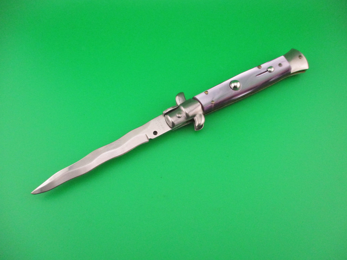 ITALY STAINLESS 22cm Italian Swivel bolster KRIS Purple Acrylic automatic knife