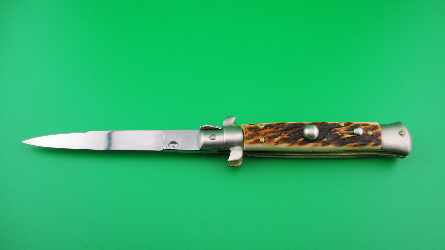 WANDY INOX 20cm Italian transitional Stiletto Jigged bone swivel bolster switchblade