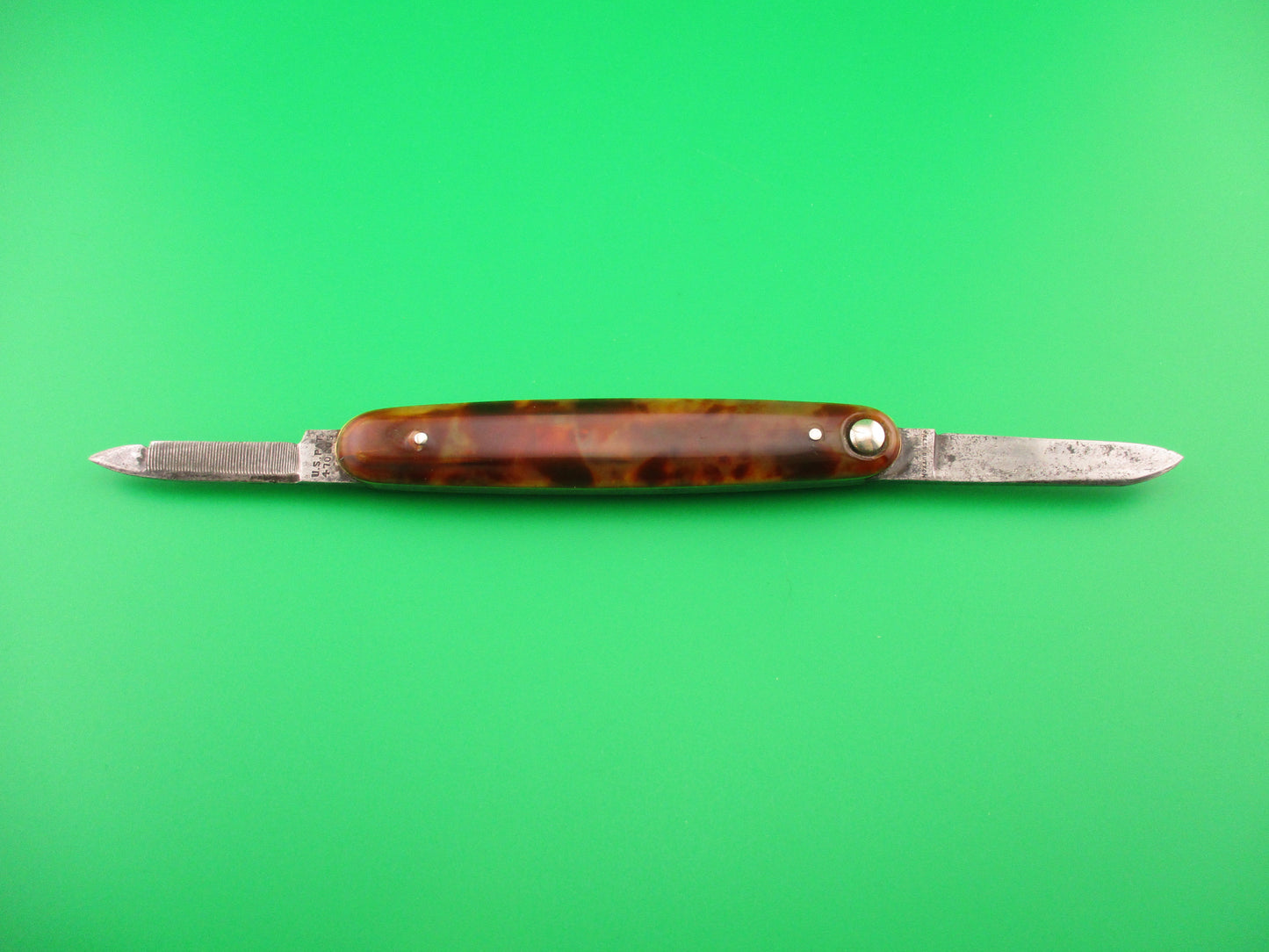 Press Button Knife Co #202 medium double Tortoise celluloid automatic knife