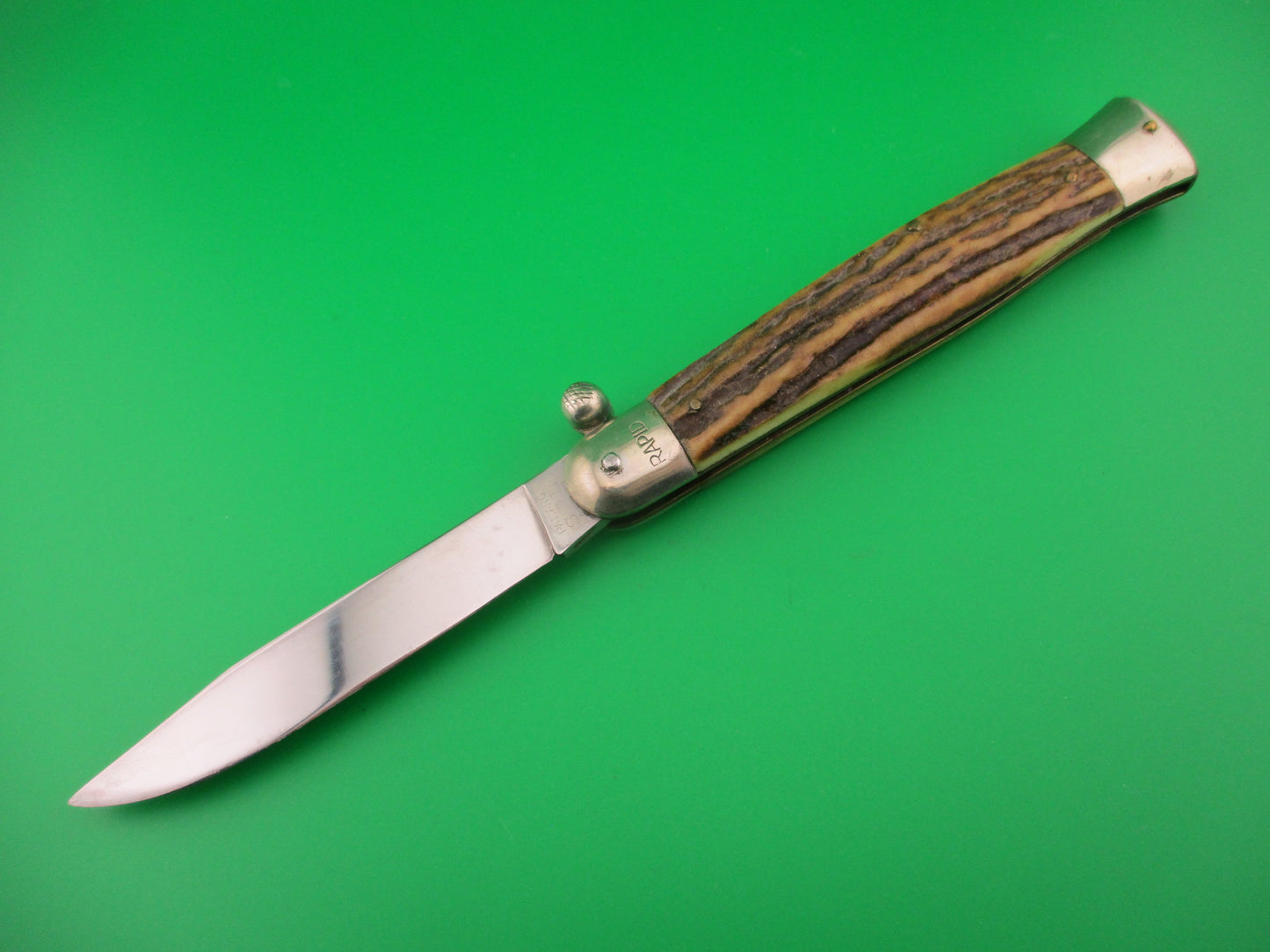 PAT ANG SZL ROSTFREI RAPID 25cm Italian Stag Knob Flip Open Vintage manual knife