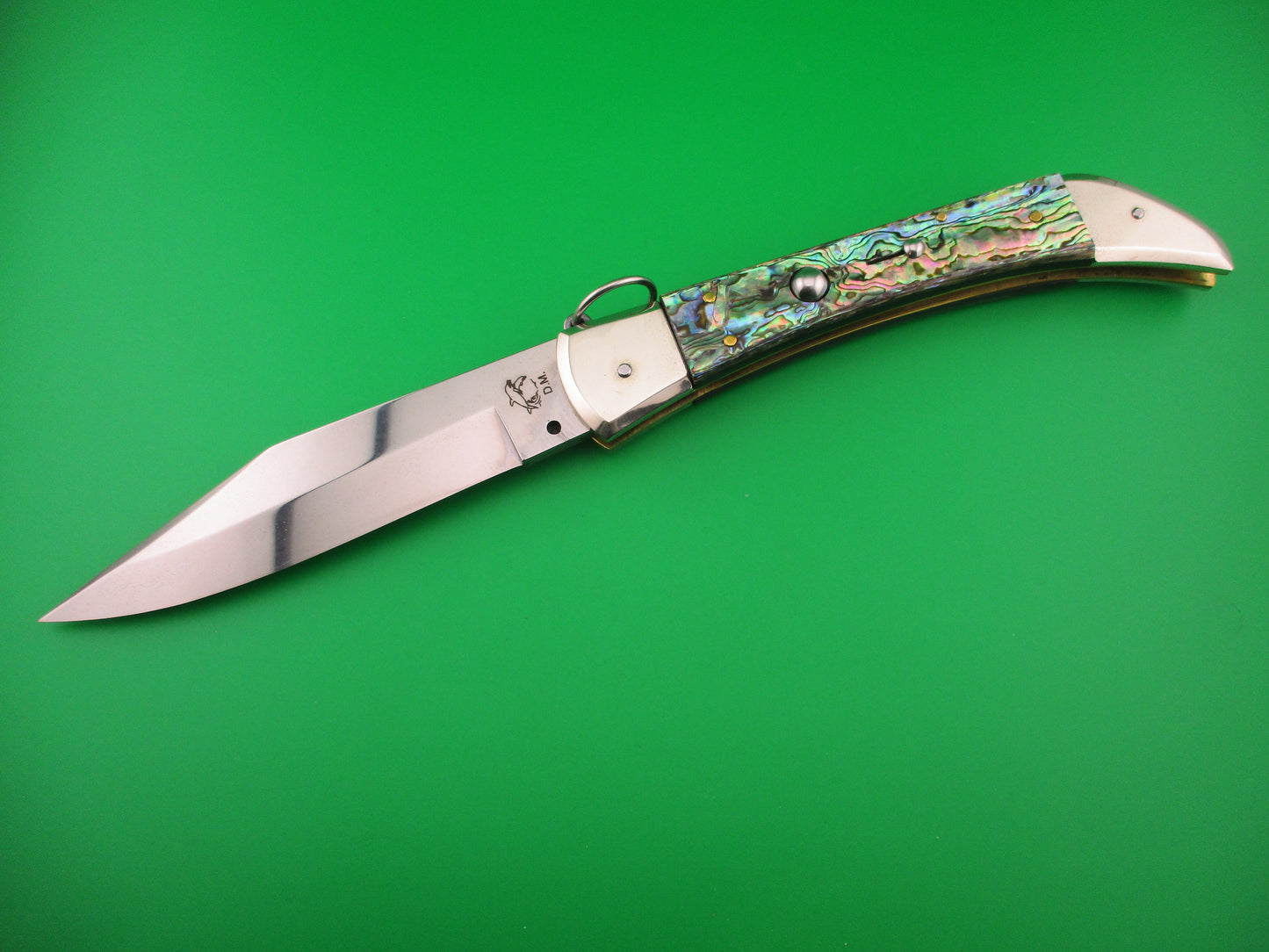 DM Dolphin SPADON 28cm Italian Deer foot Abalone Ring pull automatic knife